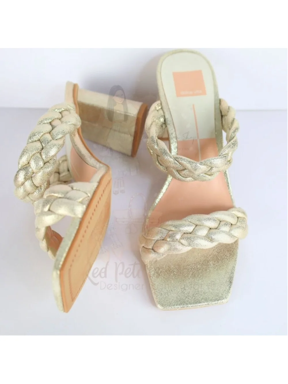 Dolce Vita Paily Stella Braided Heeled Sandals Metallic Light Gold Size 10- 0282